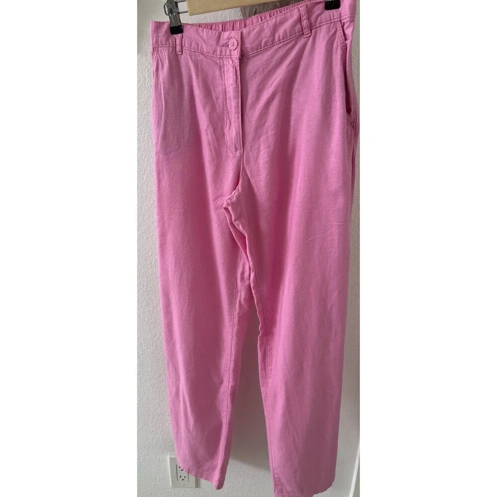H&M Linen Blend Womens Pants Size Small Pink Wide Leg Summer Cruise Vacation